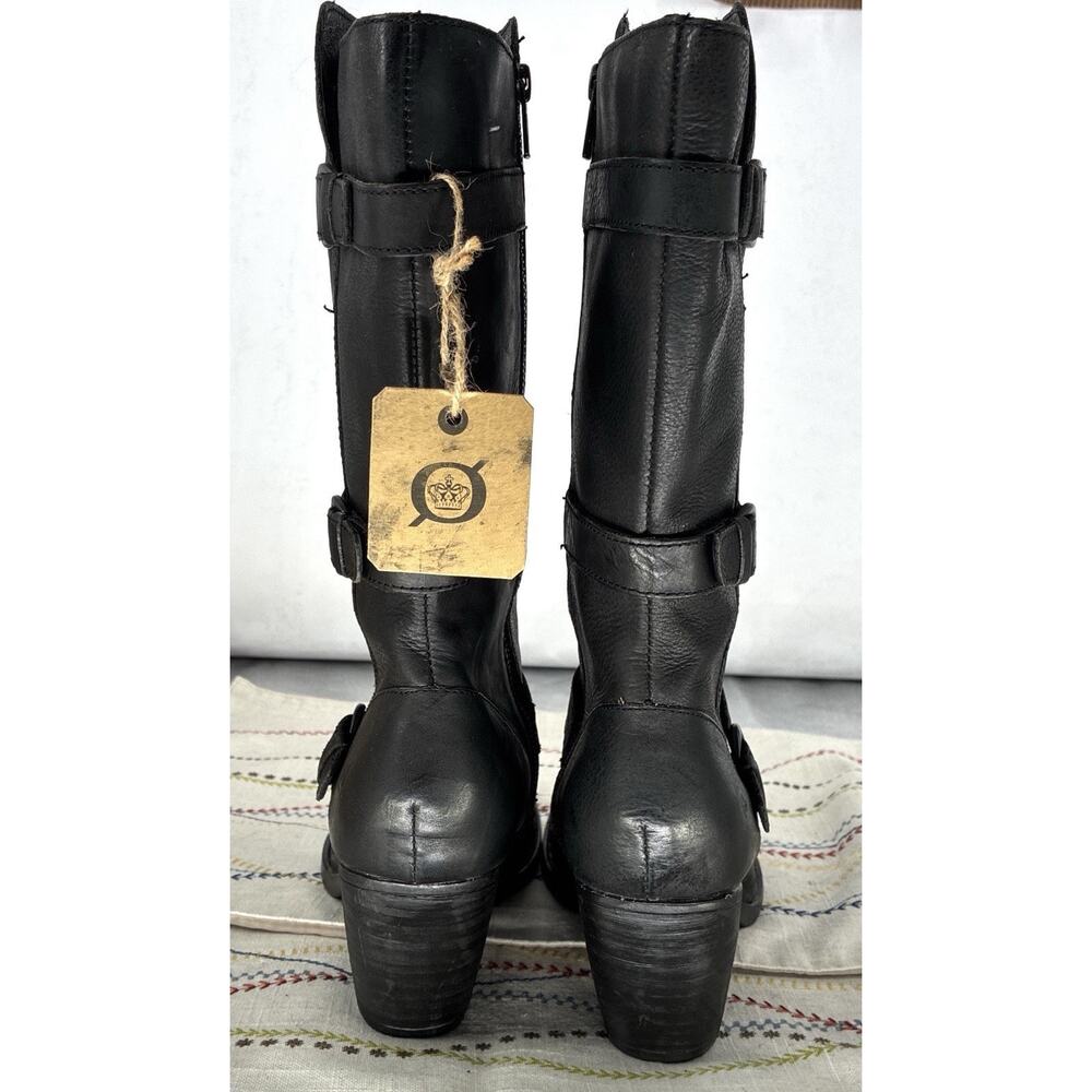 Born D77303 Boots Womens 11 M NWT Black Leather Tall Moto Triple Buckle Biker - Picture 2 of 8